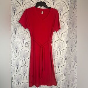 Just Be Red Tie Front Midi Sundress Pinkish Red with belt